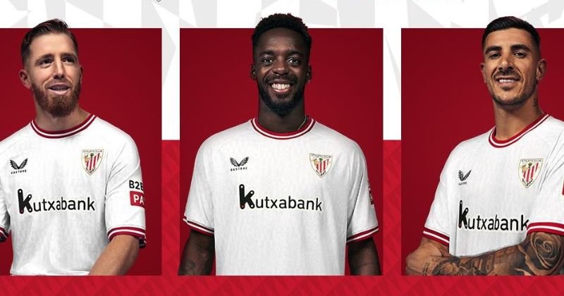 players wearing athletic bilbao 2023-24 third shirt in white and red